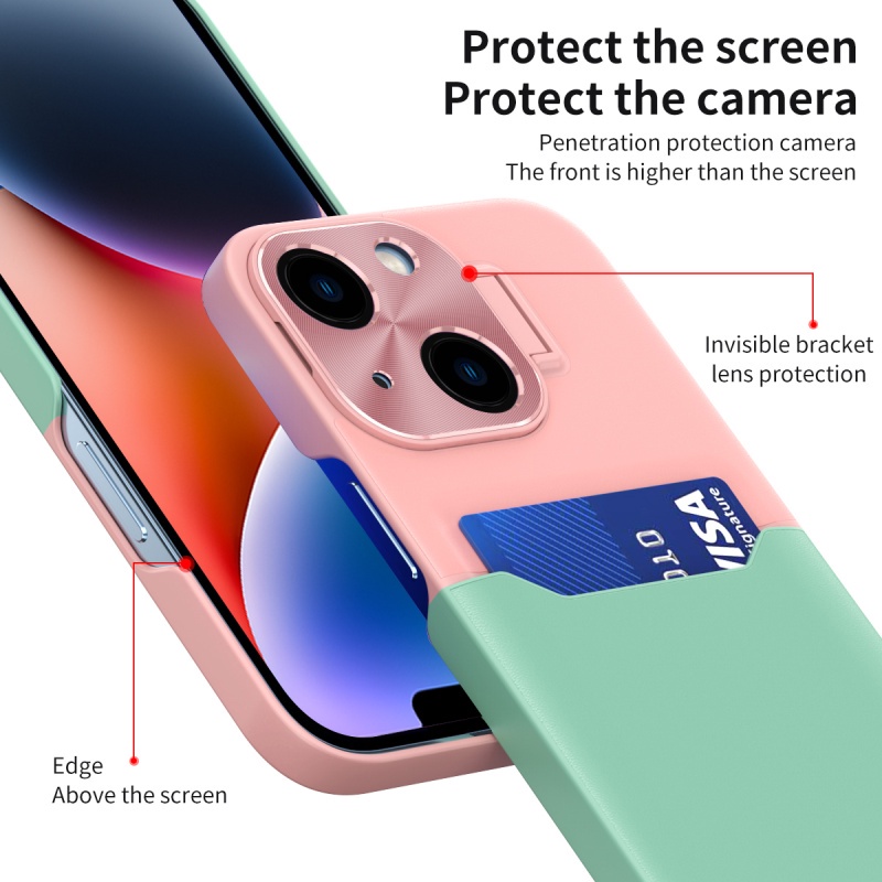 Ốp Điện Thoại Da Màu Tương Phản Có Ngăn Đựng Thẻ Bảo Vệ Camera Cho Iphone 12 Pro Iphone 14 13 Pro Max