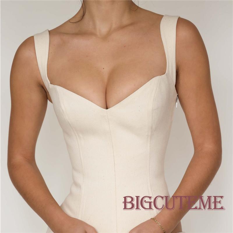 Áo Hai Dây Mùa Hè Màu Sắc Trơn Cổ Chữ V Cho Nữ