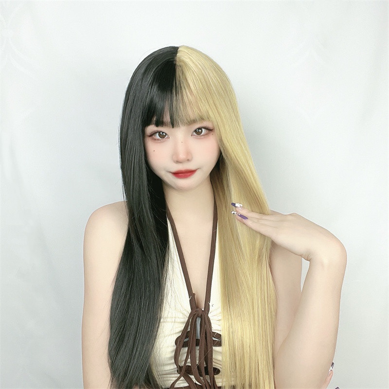 Bộ Tóc Giả Dài Xoăn Màu Vàng Hồng Nhạt Phong Cách Hàn Quốc Dễ Thương Dành Cho Nam Và Nữ