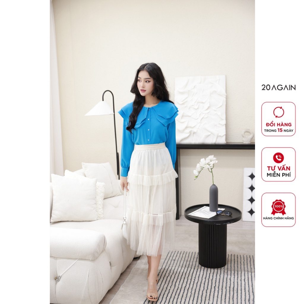 Áo sơ mi dài tay 20Again, thiết kế cổ bèo tầng điệu đà, sành điệu ASA0621