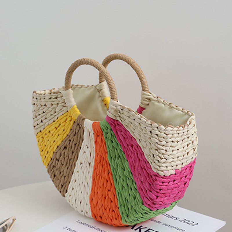 Túi Đeo Chéo Hình Bán Nguyệt Đan Lát Màu Sắc Cầu Vồng Tươi Tắn Nhỏ Gọn Cho Nữ