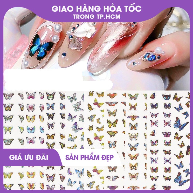 Sticker dán móng nail bướm lấp lánh rainbow 1020
