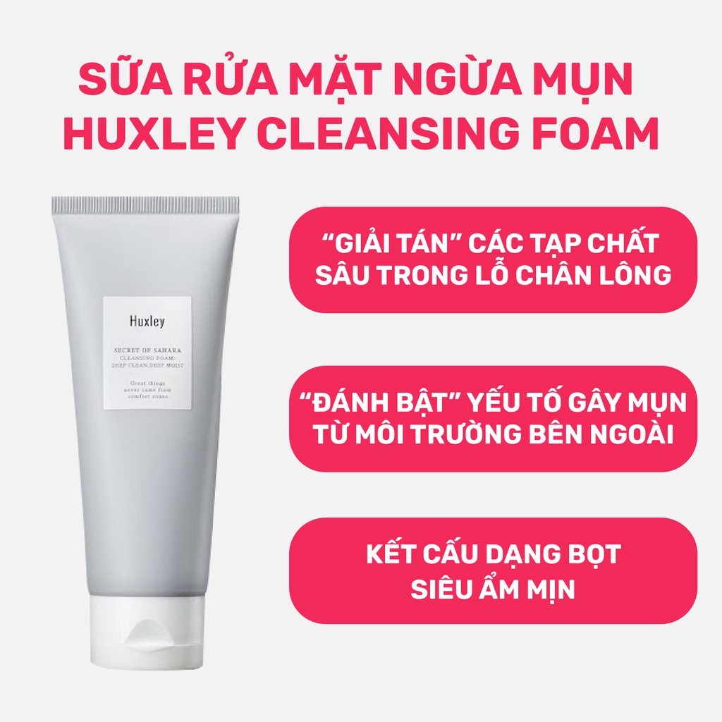 Sữa rửa mặt làm sạch chuyên sâu dạng bọt Huxley Cleansing Foam Deep Clean, Deep Moist 100g