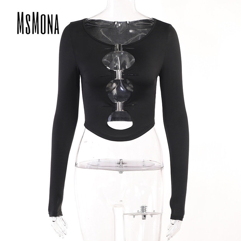 Áo Thun Tay Dài Cổ Tròn Màu Trơn Dáng Ôm Thời Trang 2023 Cho Nữ