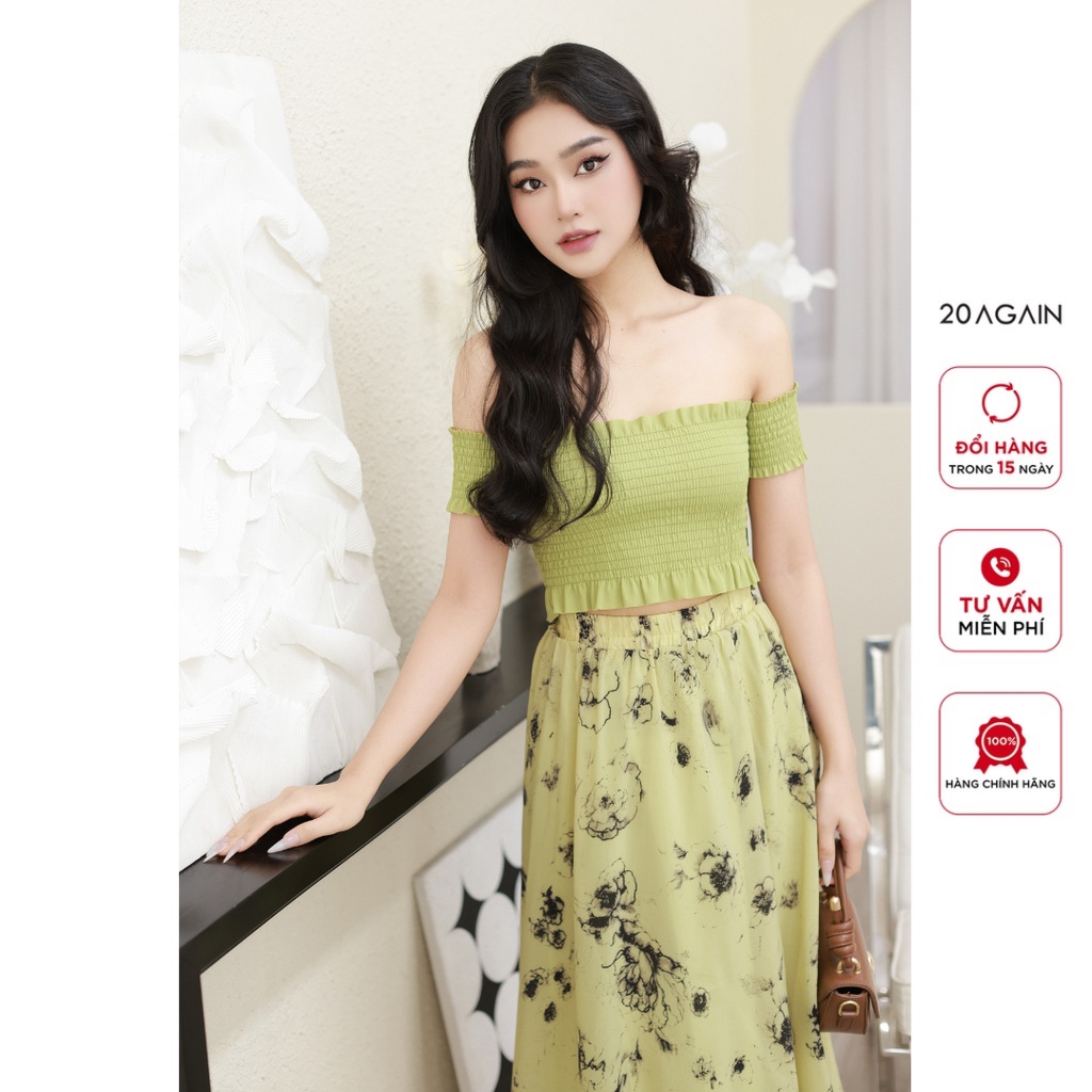 Áo trễ vai croptop 20AGAIN, thiết kế nhún chun, sành điệu ADA2390