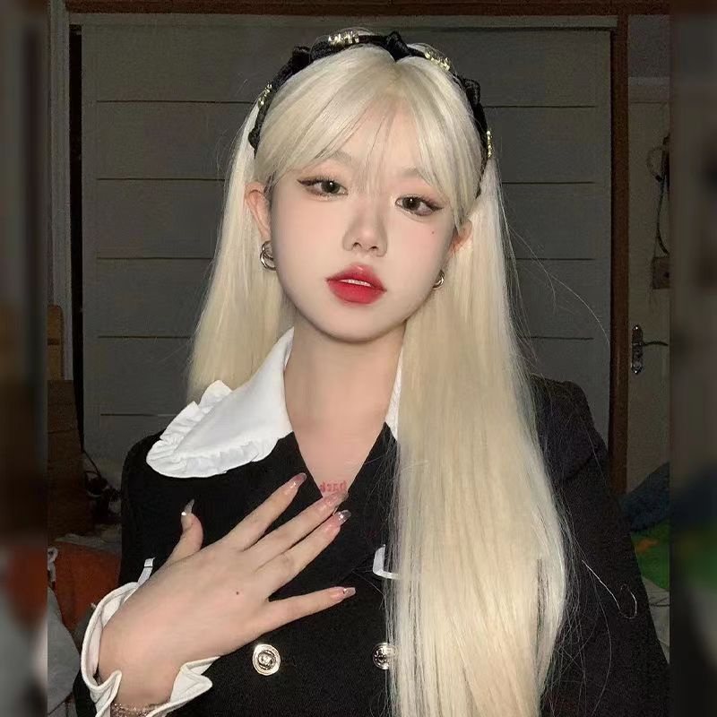 Bộ Tóc Giả Dài / Xoăn Màu Vàng Trắng Phong Cách Hàn Quốc Thời Trang Cho Nam Và Nữ