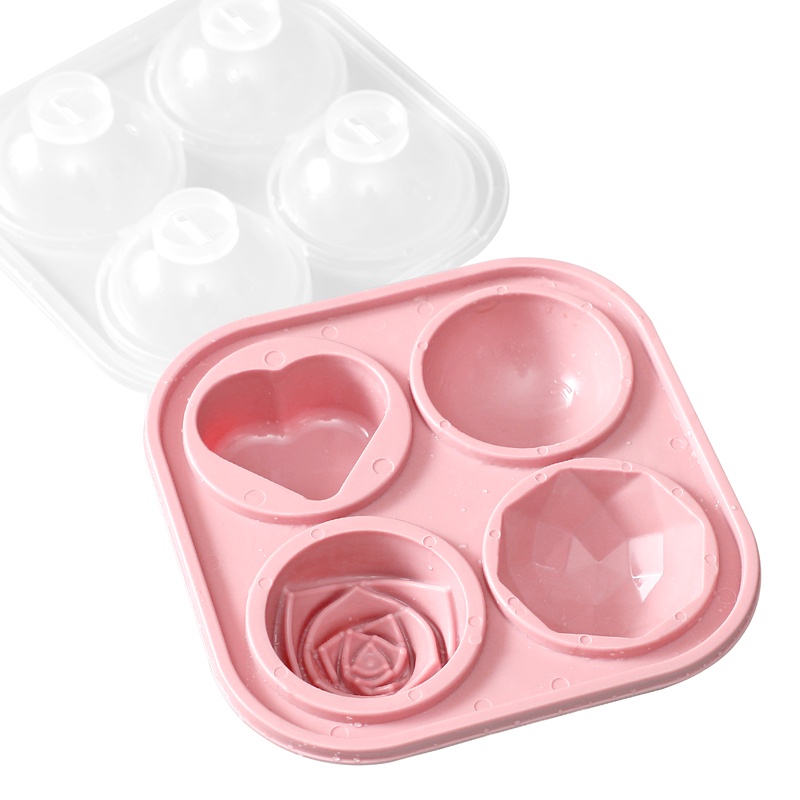 Khuôn Silicone Làm Đá Viên 4 Lỗ Hình Hoa Hồng Có Thể Tái Sử Dụng
