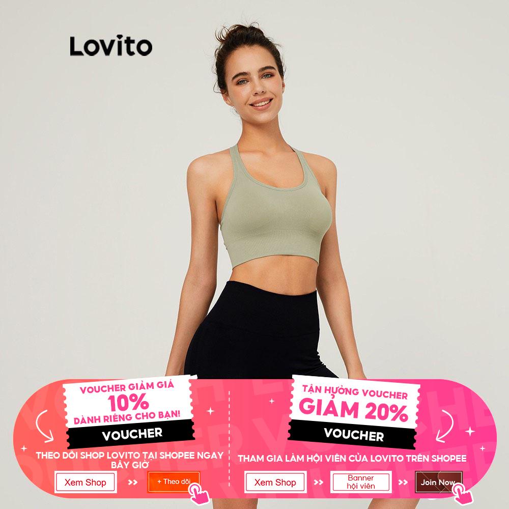 Quần ngắn Lovito phong cách thể thao lưng cao ôm dáng in họa tiết chữ cái L03074 (màu đen)