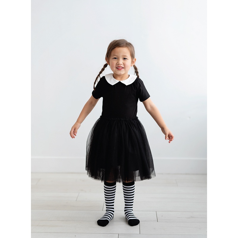 Đầm Lưới Đen Tay Ngắn Cổ Tròn Hóa Trang Công Chúa Baptism Cho Bé Gái