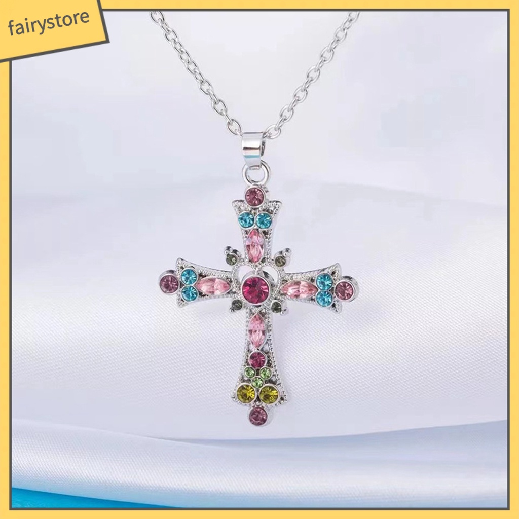 Vòng cổ Mặt Chữ Thập Đính Đá Nhiều Màu Sắc Phong Cách Âu Mỹ [Fairy1]