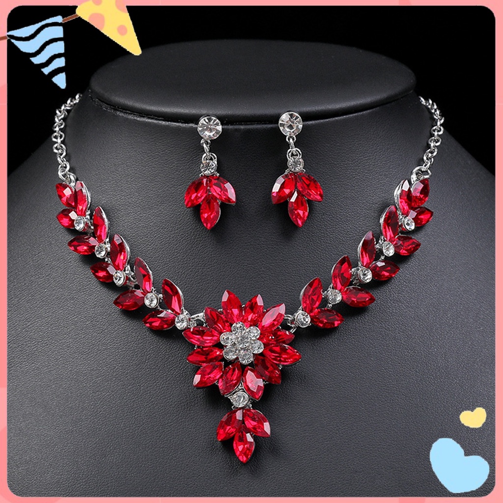 1 Set Vòng cổ Và Bông Tai Đính Đá Giả Pha Lê Màu Sắc Tương Phản Phong Cách Vintage