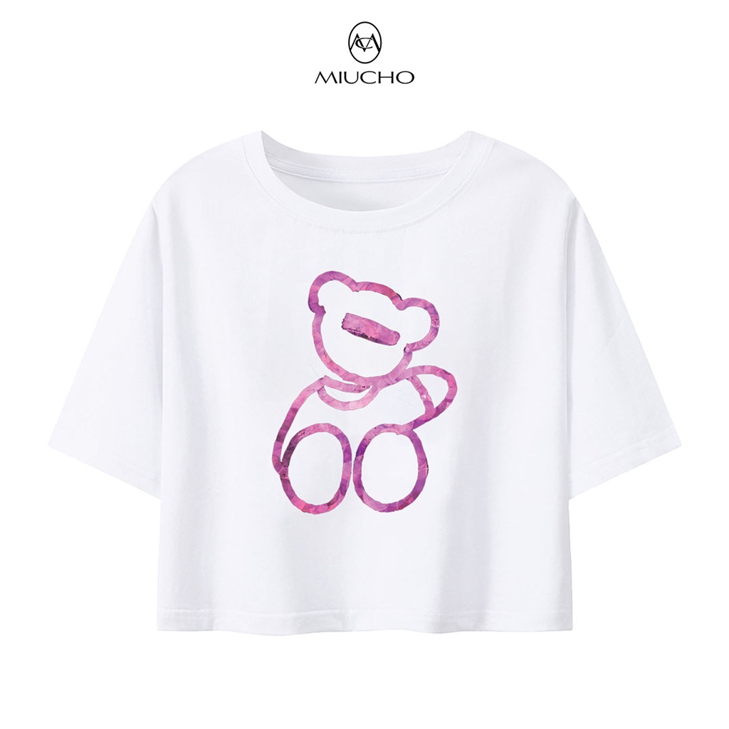 Áo croptop nữ tay ngắn cổ tròn vải thun cotton kiểu hàn quốc CR065 Miucho in hoạ tiết