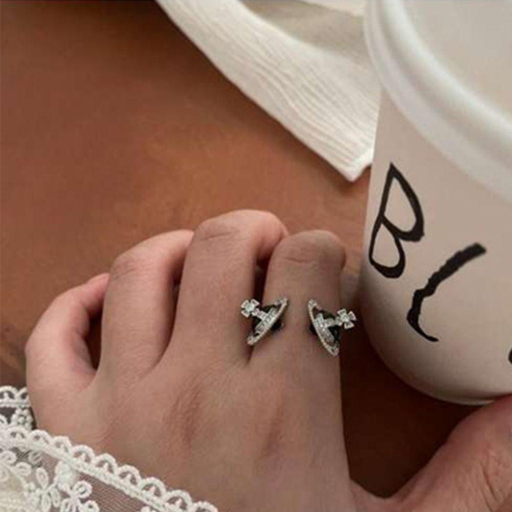 LOMBARD Nhẫn Hở Hình Hành Tinh Trái Tim Đính Đá Dễ Thương Có Thể Điều Chỉnh Phong Cách Hàn Quốc Cho Nữ