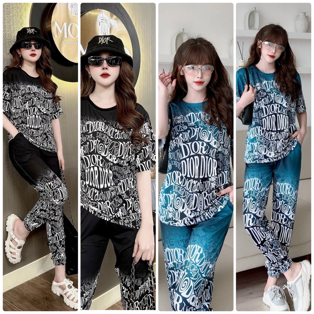 Set Bộ Thun Lạnh Dài Form Rộng Chân Bo Thun Họa Tiết In 3D HIện Đại MS098