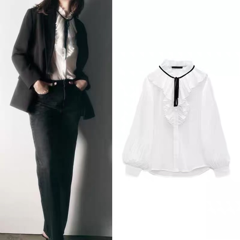 Áo sơ mi voan bèo cổ Zara xuất