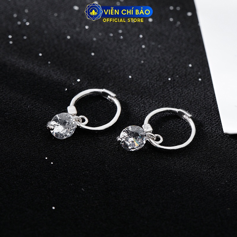 Khuyên tai nữ khóa tròn đá Pha lê chất liệu bạc 925 thời trang phụ kiện trang sức Viễn Chí Bảo B400423X