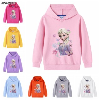 Áo hoodie cotton tay dài dáng rộng in hình công chúa Elsa thời trang mùa đông Hàn Quốc cho bé gái 1-10 tuổi 2021