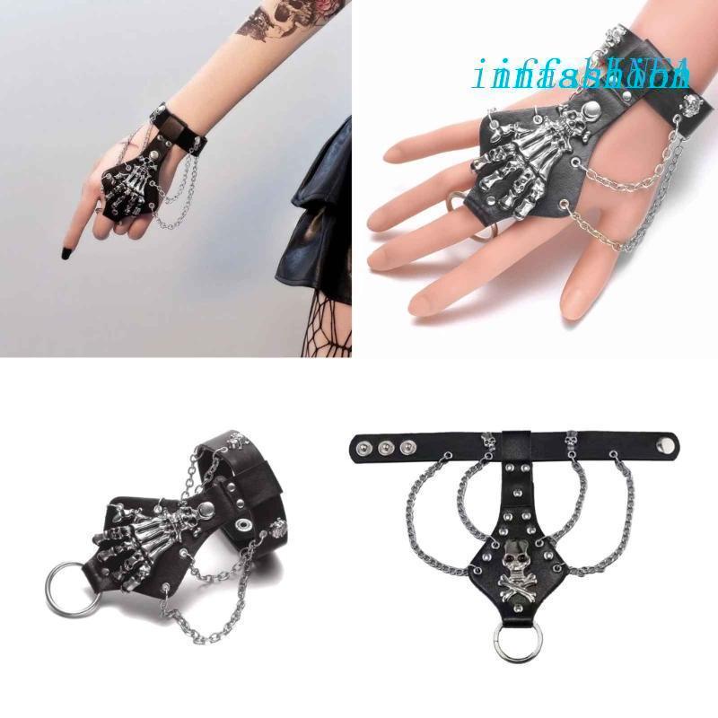 Vòng Tay Da Màu Đen Gắn Đinh Tán Hình Đầu Lâu Có Thể Điều Chỉnh