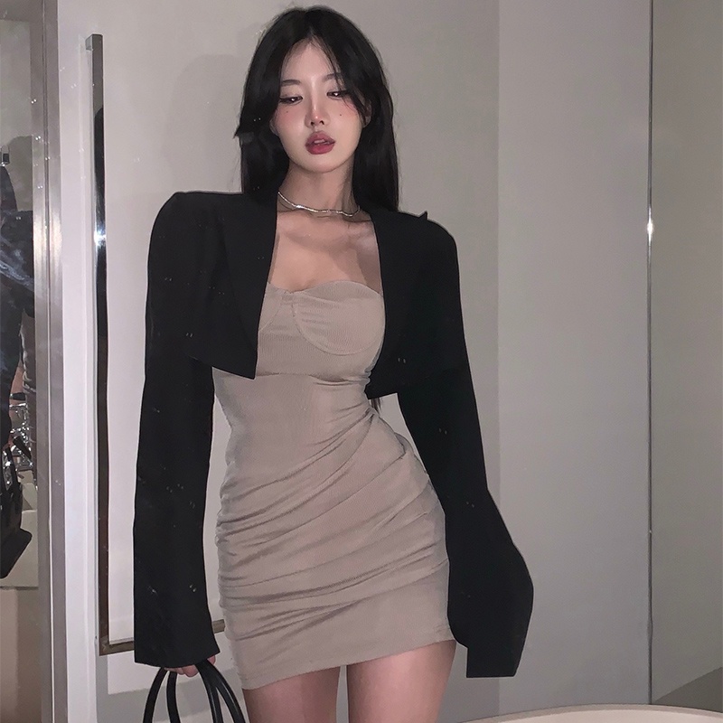 Áo khoác tay dài/ Đầm hai dây XINLANYASHE phong cách Hàn Quốc cho nữ