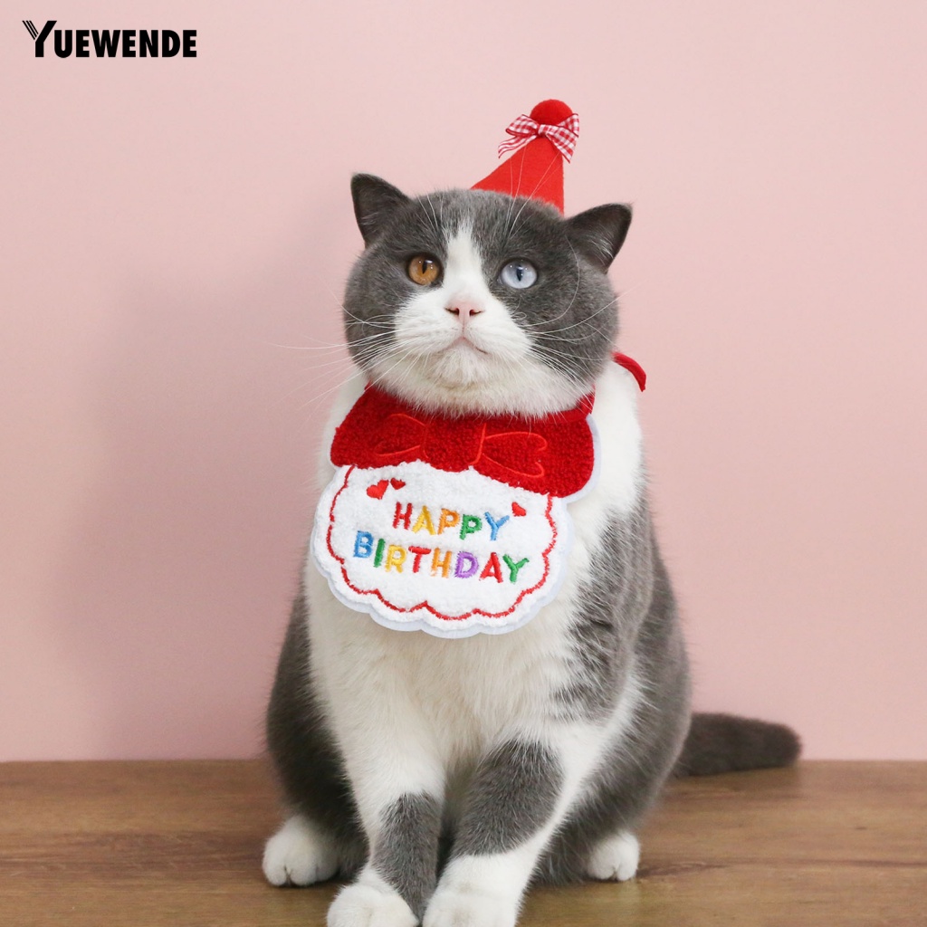 1 Set Mũ Đội Đầu Và Khăn Choàng Cổ Thêu Hình Sáng Tạo Dùng Làm Đạo Cụ Chụp Ảnh Sinh Nhật Cho Thú Cưng