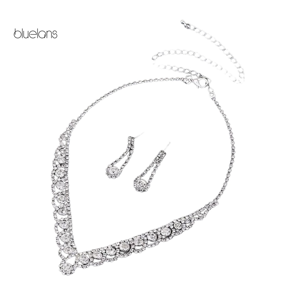 1 Set Vòng cổ Và Bông Tai Đính Đá Hình Giọt Nước Lấp Lánh