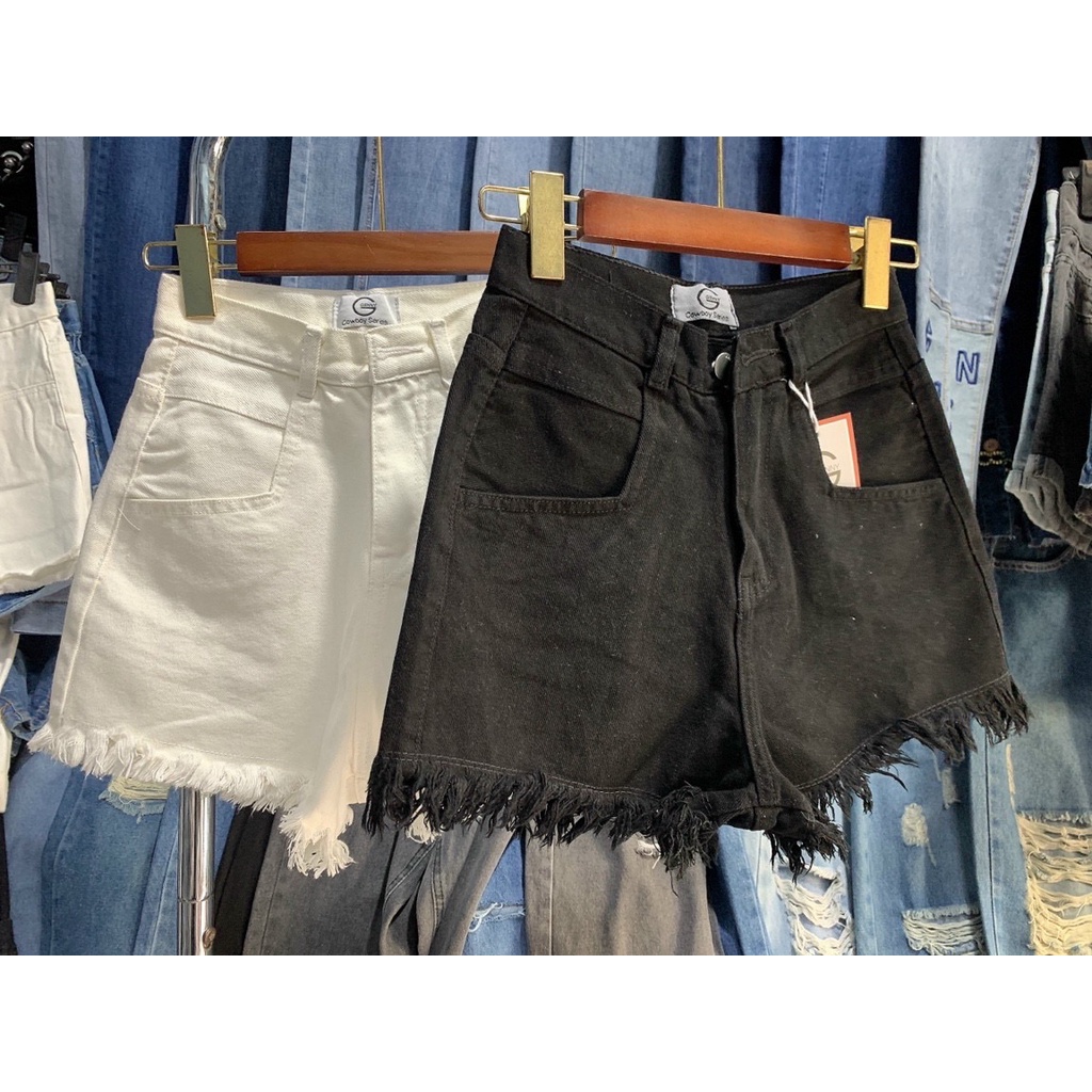 Quần Jeans Đùi Trắng - Đen Kiểu Lai Cắt Tua QJ1056