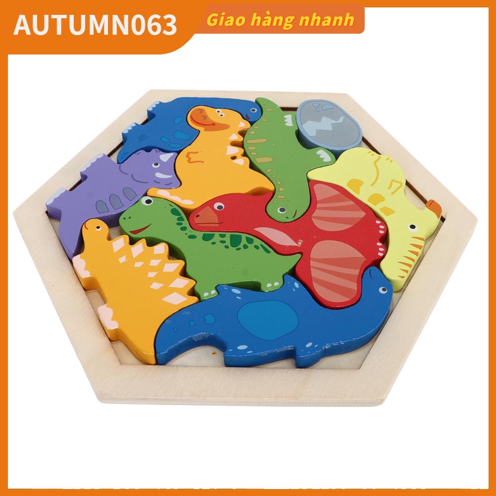 Autumn063 Bộ xếp chồng khối khủng long đầy màu sắc Cải thiện khả năng phối hợp Khối cân bằng gỗ Đồ chơi giáo dục