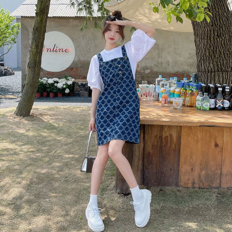 Bộ Áo Khoác Denim / Váy Yếm Dáng Rộng Phong Cách Hàn Quốc Thời Trang Mùa Thu Mới Cho Nữ