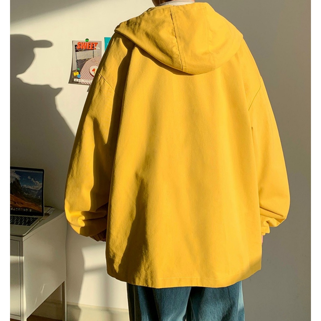 Áo khoác dù có nón 2 lớp nam nữ form rộng unisex 2 màu đen vàng