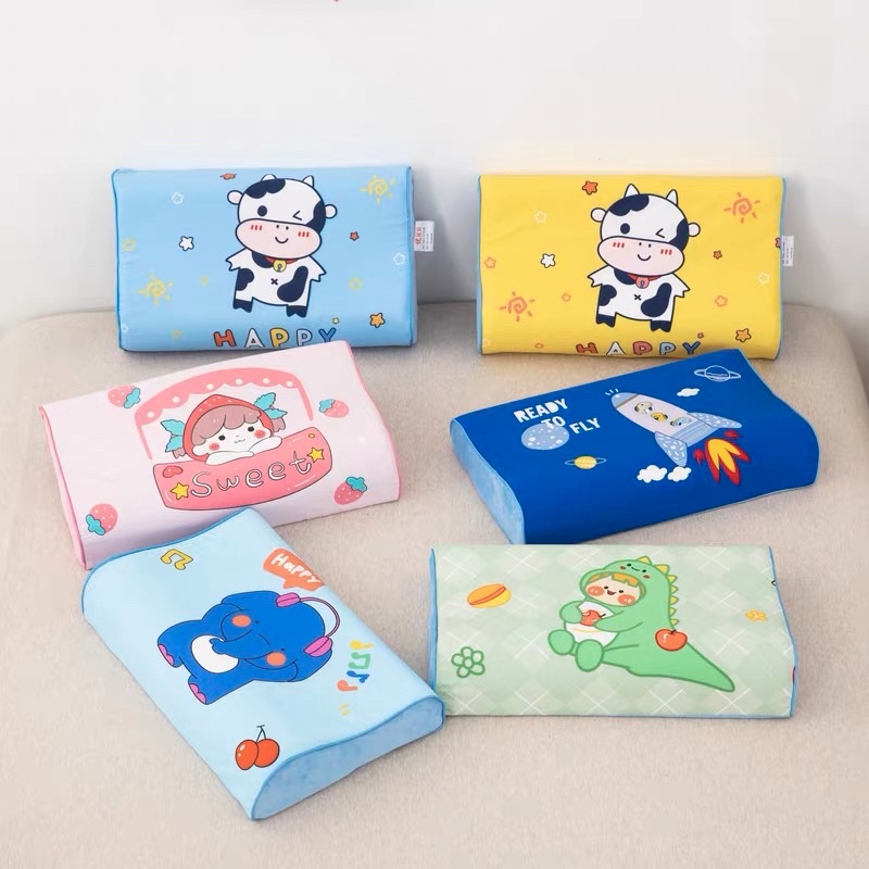 GỐI CAO SU NON CHO TRẺ EM hoạt hình 3D vải Cotton thoáng mát cho bé từ 2 - 8 tuổi
