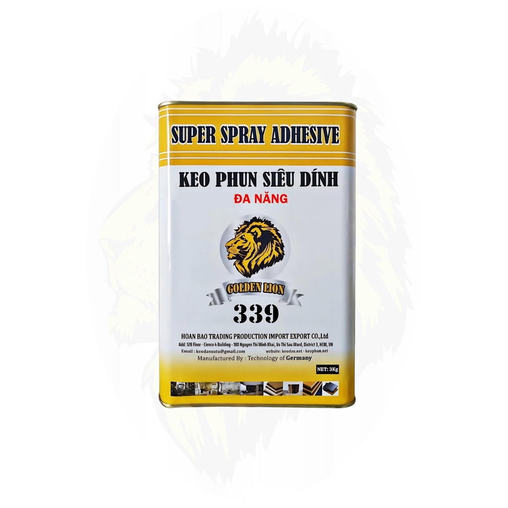 Keo phun chịu nhiệt  339 Sư Tử Vàng_ dán nội ngoại thất xe hơi, nhà cửa, công ty ,...siêu siêu dính