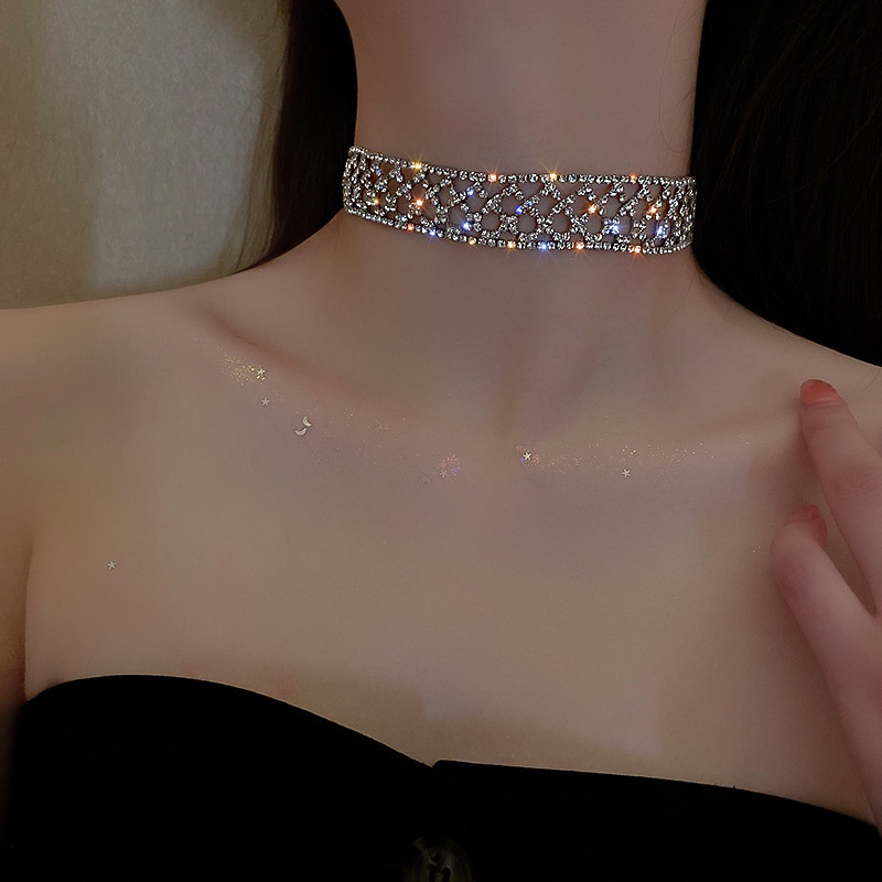 Vòng Cổ Choker Đính Đá Siêu Lấp Lánh Phong Cách Âu Mỹ