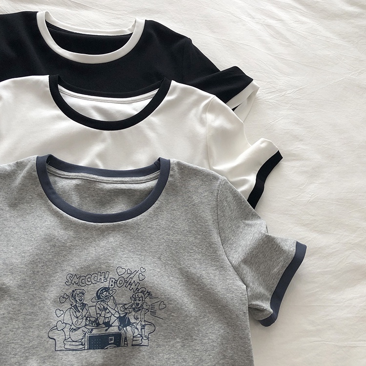 Áo thun SUXI tay ngắn cổ tròn in họa tiết thời trang cho nữ