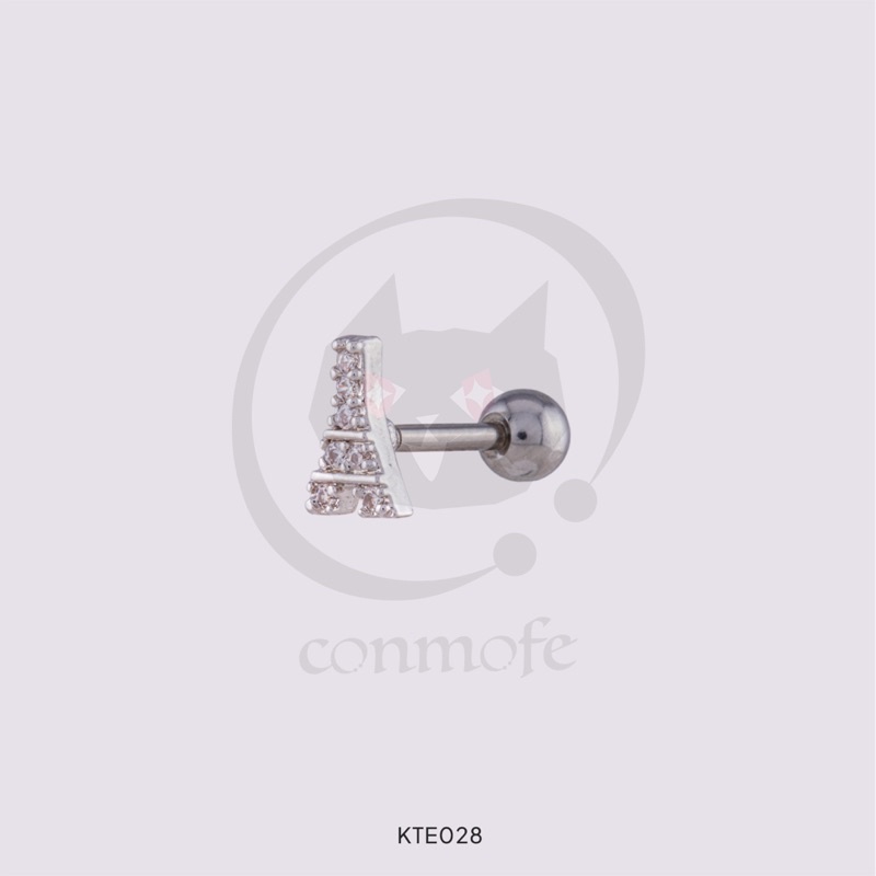 [conmofe] Khuyên tai thời trang unisex Eiffel Tower Barbell - Bạc đá trắng - KTE028