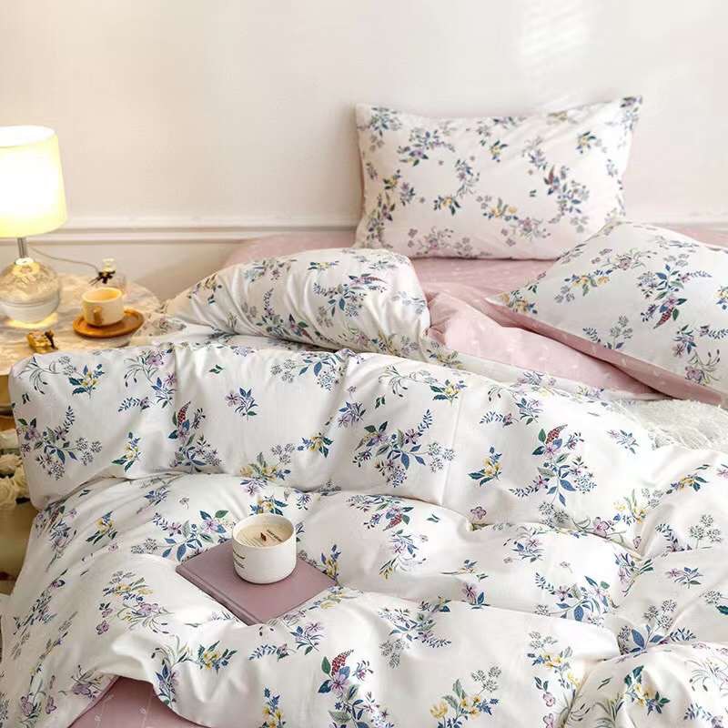 Chăn Ga Gối Cotton Living 💝 FREESHIP 💝 Bộ Chăn Ga Cotton 100% "Rừng Hoa Nhí " nhập khẩu 4 món