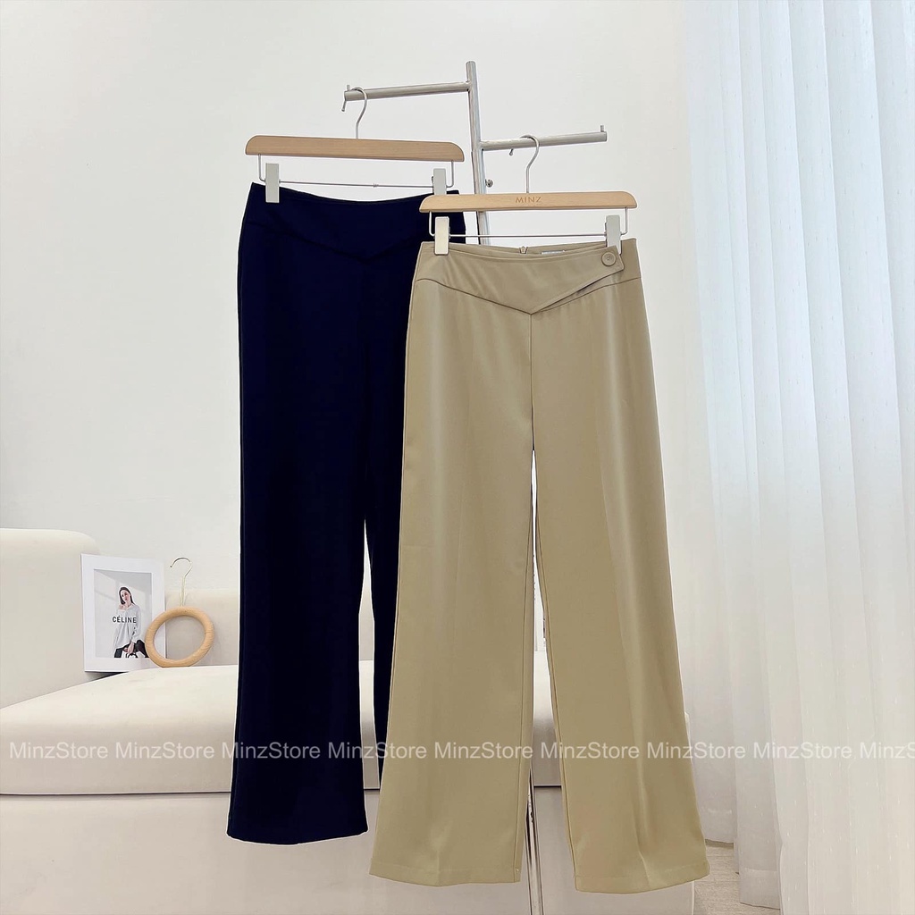 Quần Ống Xuông Nữ MINZ STORE Mã 3573, Thiết Kế Cạp Cách Điệu 1 Cúc