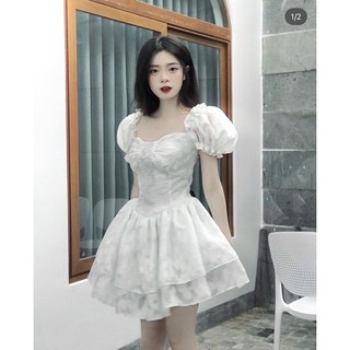 ĐẦM TRẮNG HOA NỔI NHÍU NGỰC TAY PHỒNG CỔ VIỀN BÈO LAI TẦNG