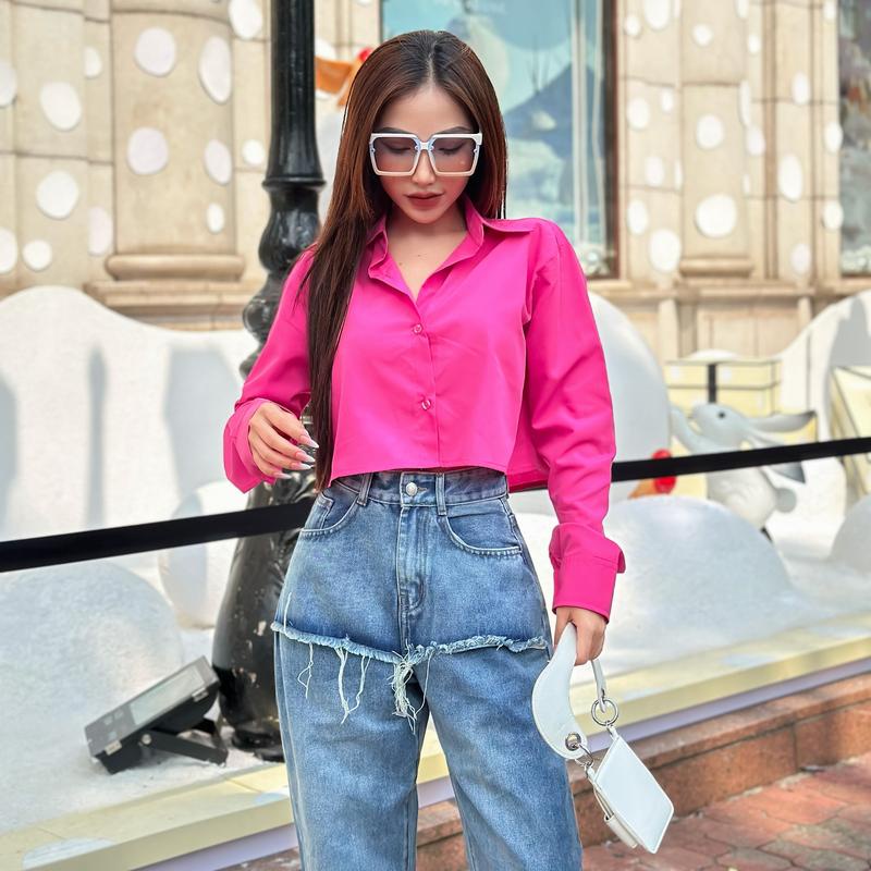 Áo Sơ Mi Croptop Dài Tay Chất Thô Nhiều Màu TiQi Jeans A-204