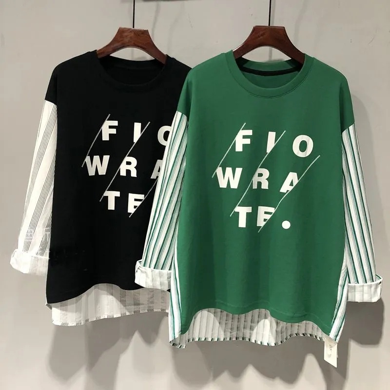 Áo sweatshirt Cổ Tròn Tay Dài Kẻ Sọc Cho Nữ 40-100kg c9685
