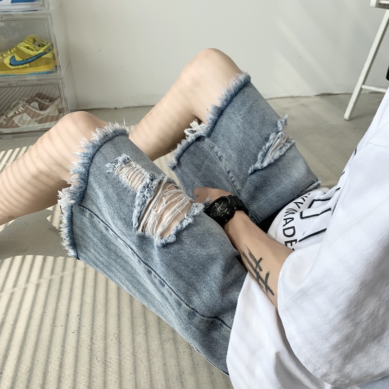Quần Short denim Mỏng Dáng Rộng Phong Cách retro Đường Phố Mỹ Thời Trang Mùa Hè Cho Nam