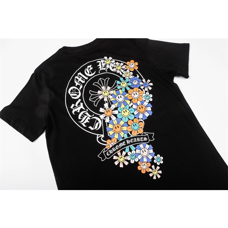 Chrome- Áo Thun Tay Ngắn Dáng Rộng 349 Ngắn In Họa Tiết Ngựa / Hoa / Mặt Cười Sanskrit Màu Cầu Vồng Cho Nam Và Nữ