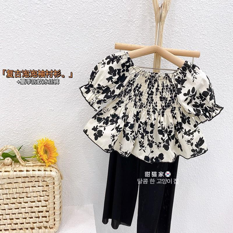 Bộ Áo Tay Ngắn + Quần Ống Loe Họa Tiết Hoa Thời Trang Mùa Hè Xinh Xắn Cho Bé Trai Và Gái