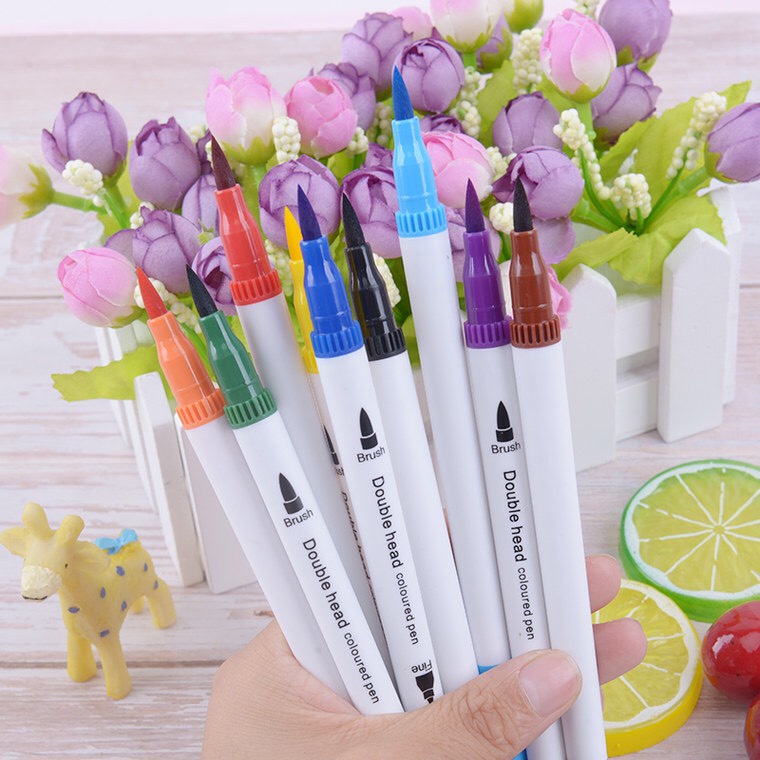 Bút viết tiêu đề Brush 12 màu 2 đầu viết calligraphy bút dạ màu marker nhiều màu trang trí bullet journal - Color House