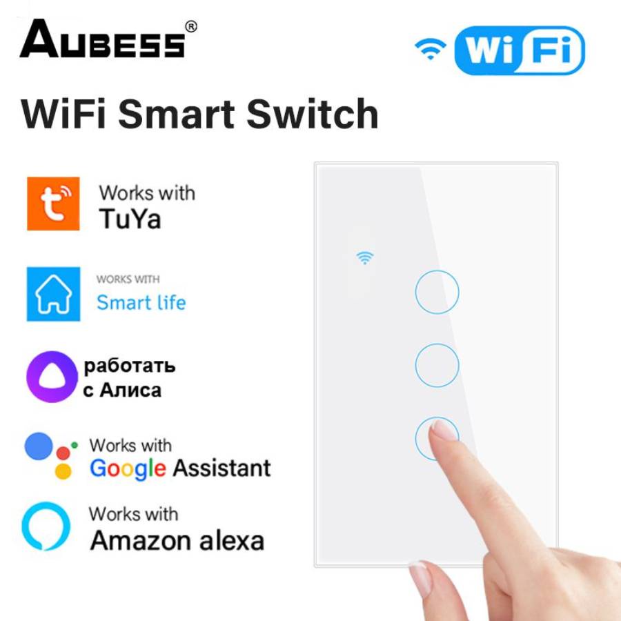 Công Tắc Đèn Cảm Ứng Thông Minh Wifi 1 / 2 / 3 / 4 Gắn Tường Hỗ Trợ Alexa Và Google Home Assistant