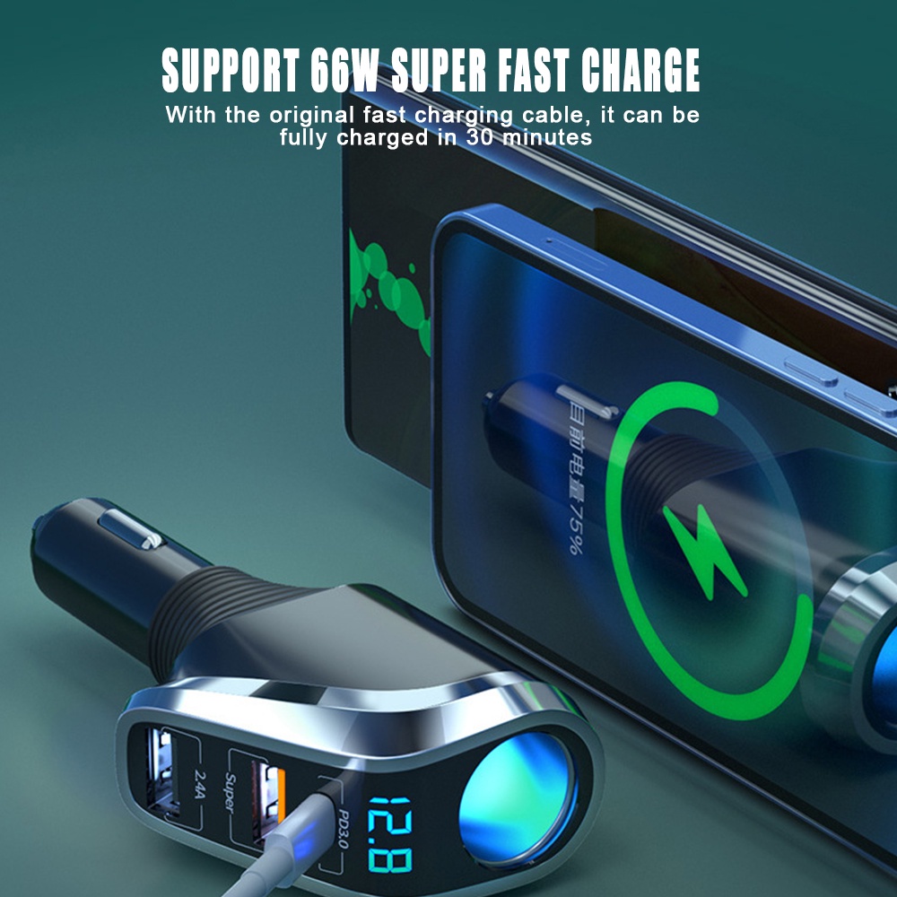 Tẩu Sạc Nhanh QC3.0 / PD Cổng USB 66W DC 12V / 24V Cho Xe Hơi