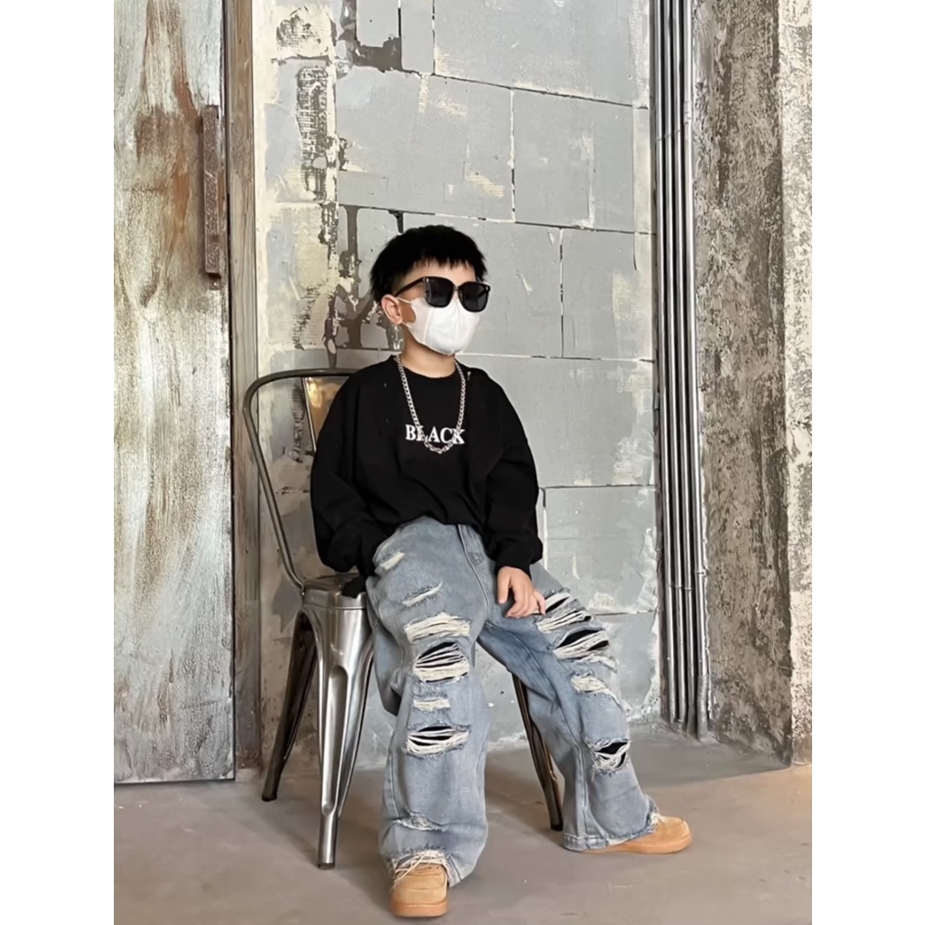 QJR2301 Quần Jean Rách Cá Tính Dáng Suông Chất Jean Mềm Dành Cho Bé Trai