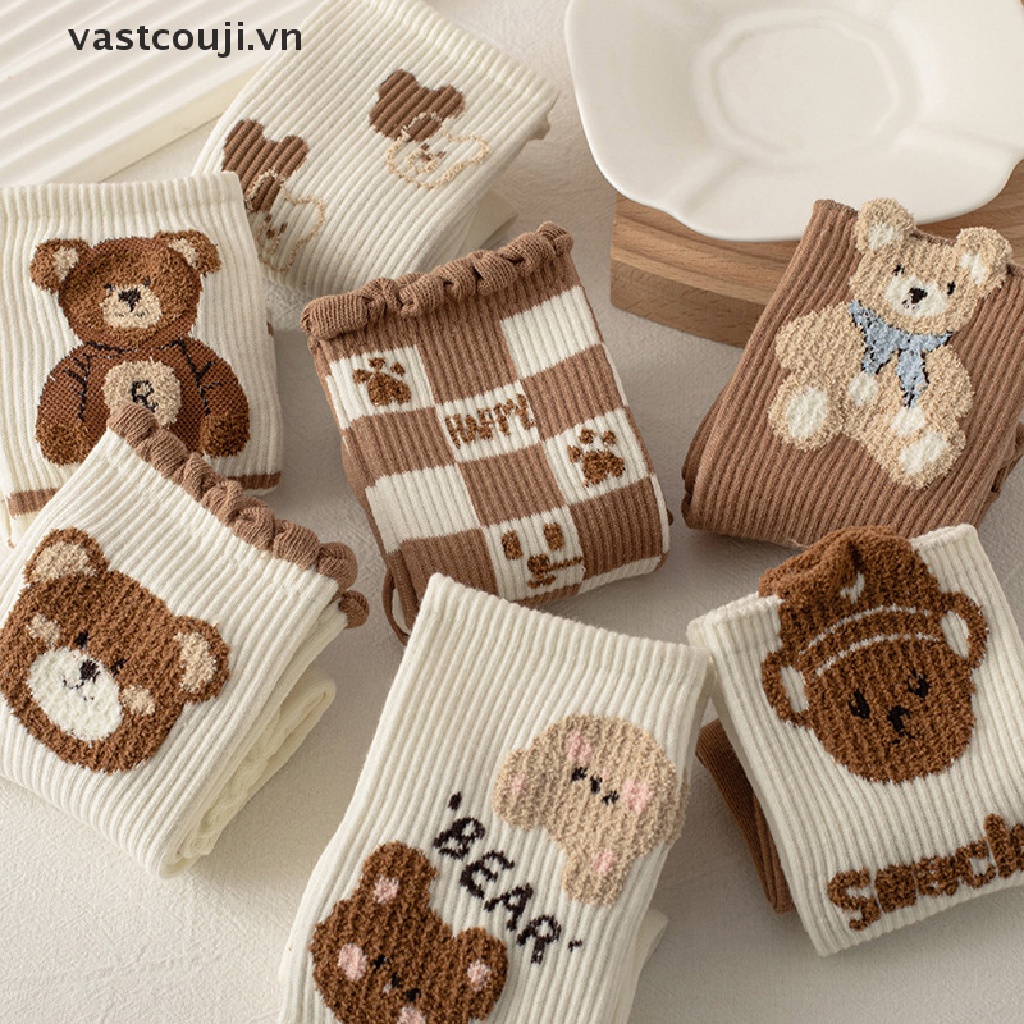 Vớ Họa Tiết Gấu VASTJI Hoạt Hình Phong Cách Harajuku Nhật Bản Đáng Yêu Vui Nhộn Cho Nữ
