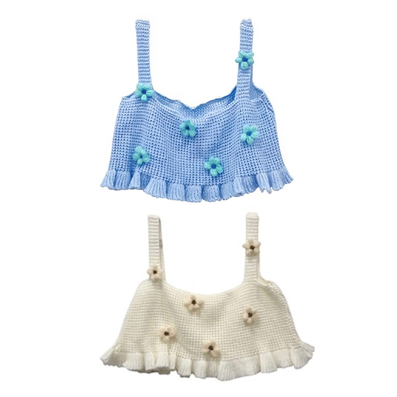 Áo Len Croptop Sát Nách Thêu Hoa 3D Kiểu Nhật Bản Thời Trang Mùa Hè Cho Bạn Gái