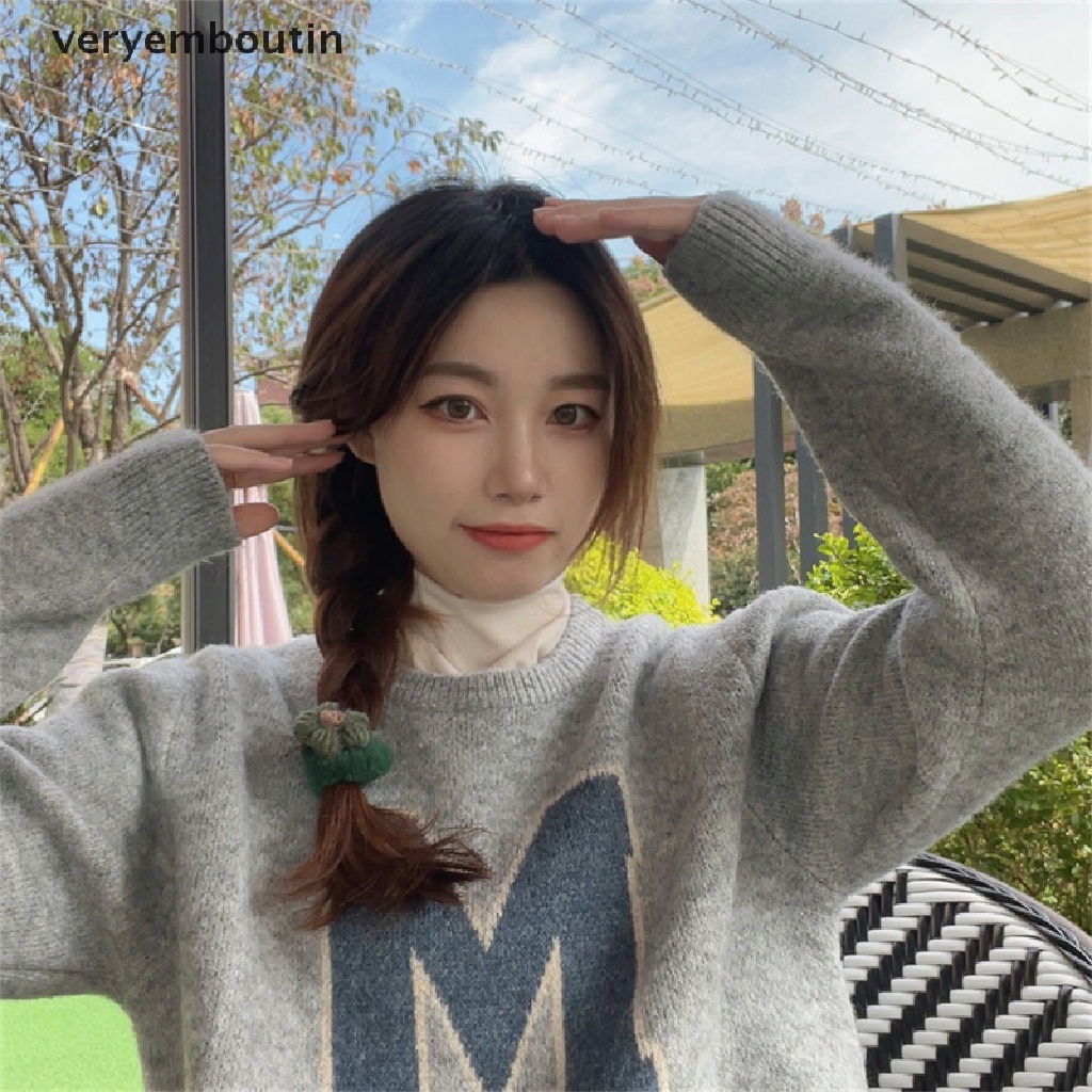 Dây Buộc Tóc Cao Su Bọc Vải Lông Họa Tiết Hoa / Tai Thỏ Dễ Thương Cho Nữ