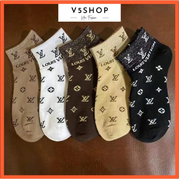 Set 5 Đôi Vớ Tất Cổ Thấp Cotton LV Thời Trang Cho Nữ TN64
